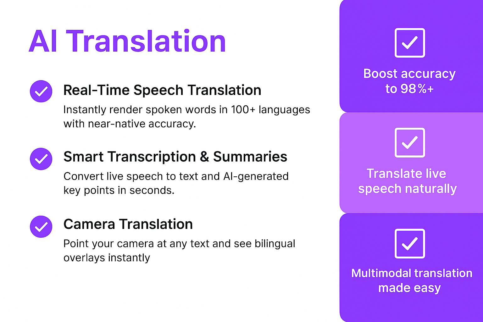 ViiTor Translate uses the latest end-to-end translation engine, combined with contextual understanding technology, with a translation accuracy rate of up to 95%. It can accurately understand slang and ensure your communication is barrier-free.